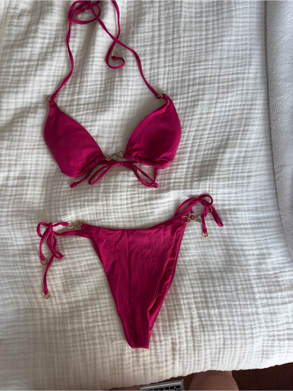 Seatonic Women’s Hot Pink Tie-Side Bandeau Bikini Set - Picture 2 of 4